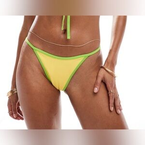 ASOS DESIGN Size US 8 Dani Contrast Binding Rib Tanga Bikini Bottom Yellow